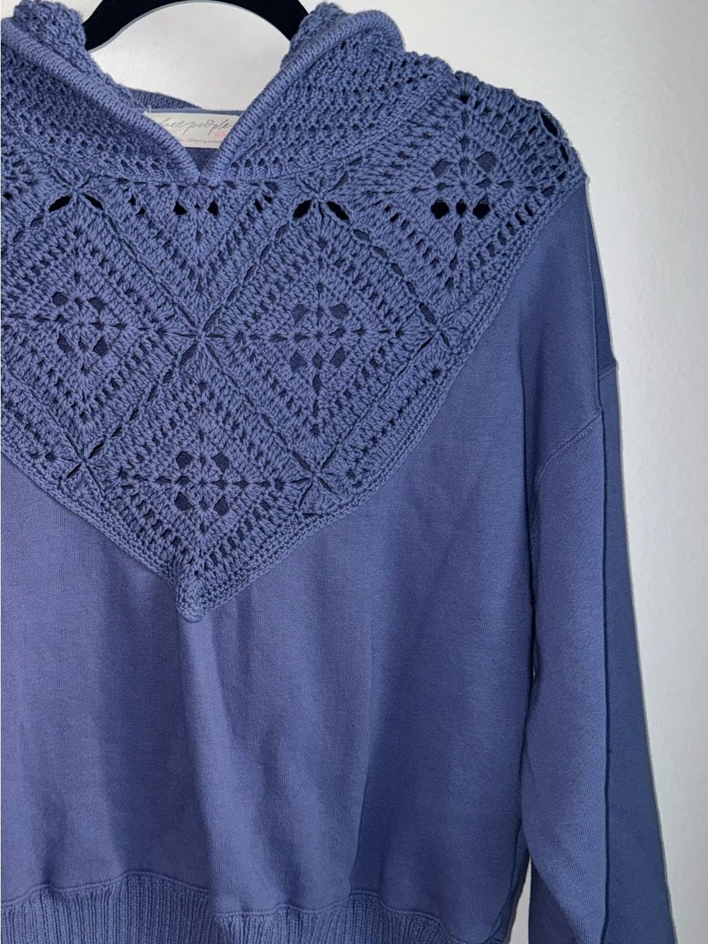 NWOT Free People Jocelyn Crochet Hoodie Sweatshirt Blue Purple XS Bohemian Beach - Picture 12 of 12